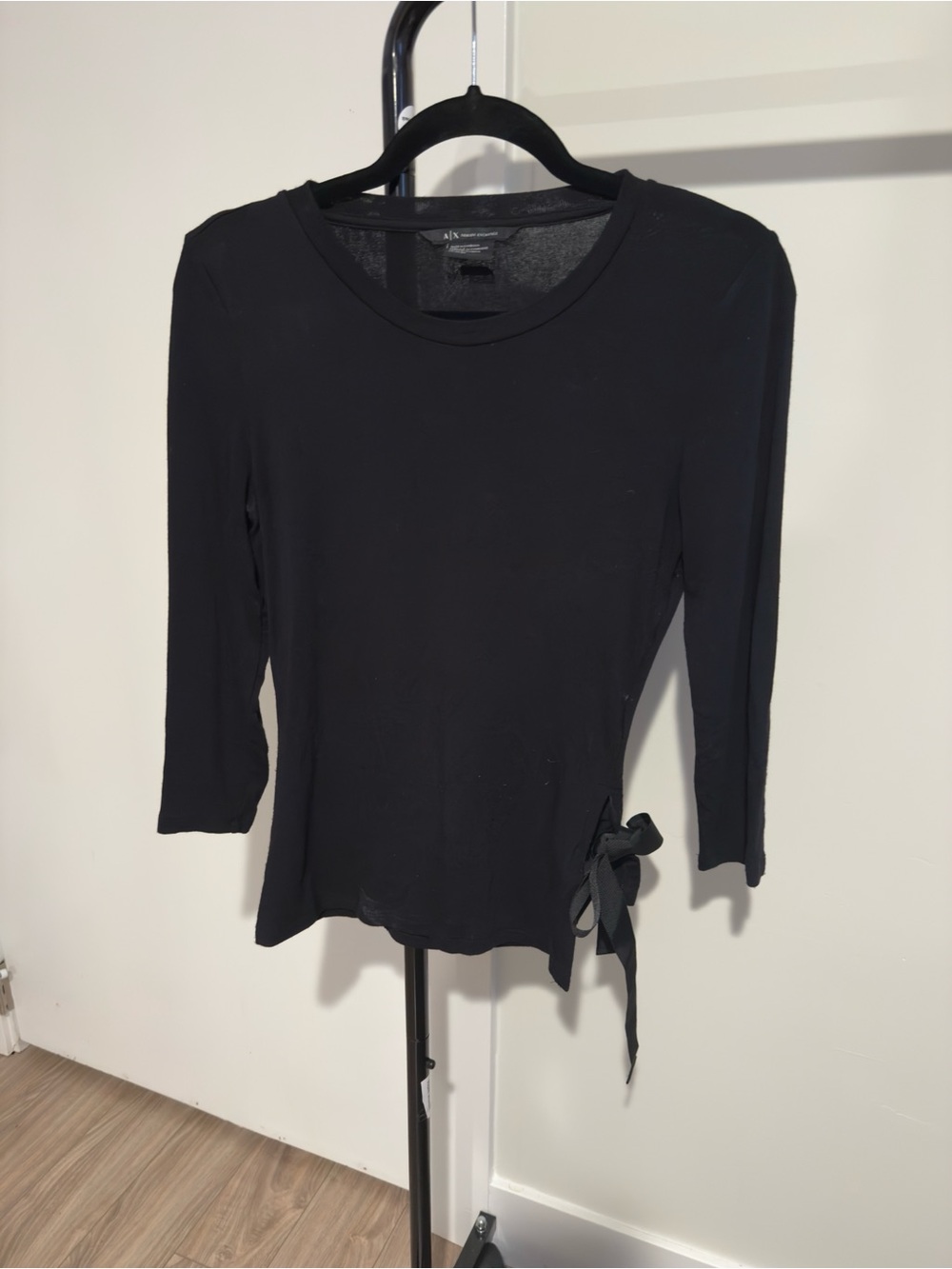 Armani Exchange Black Long-Sleeve Side-Tie Top